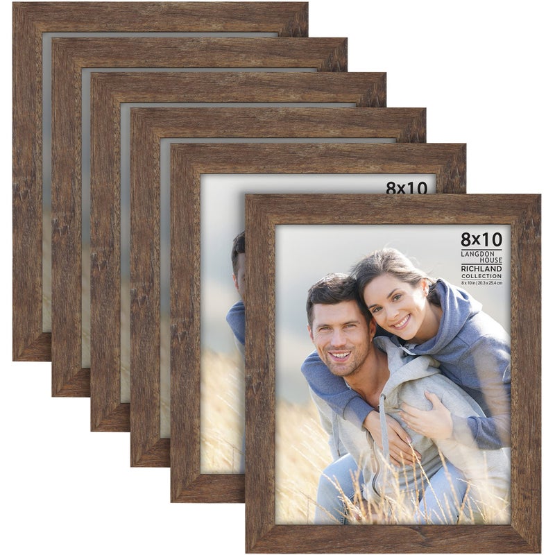 Langdon House 8x10 Picture Frames (Rustic Brown, 6 Pack) Traditional Wood-Like Photo Frames for Any DÃ©cor Style, Richland Collection - Image 1